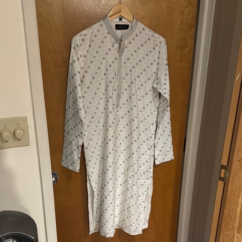 White Kurta with Blue and Purple Flowers